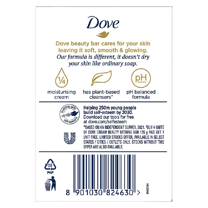 Dove Cream Beauty Bathing Soap Bar (4+1 Free Combo), 125 g-5.webp